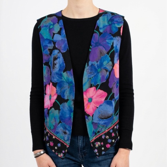 🇨🇦Suttles & Seawinds Vintage 1990s Quilted Floral Vest – Pink Purple Blue Green - Picture 3 of 16